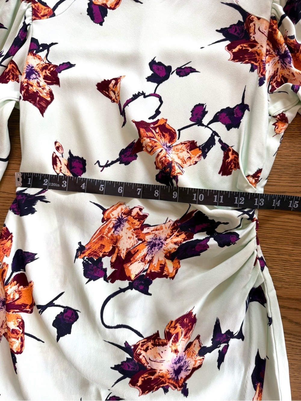 A.L.C. Jane Floral Mini Dress Mint Long Sleeve Ruched Designer Size 4 - Picture 4 of 16